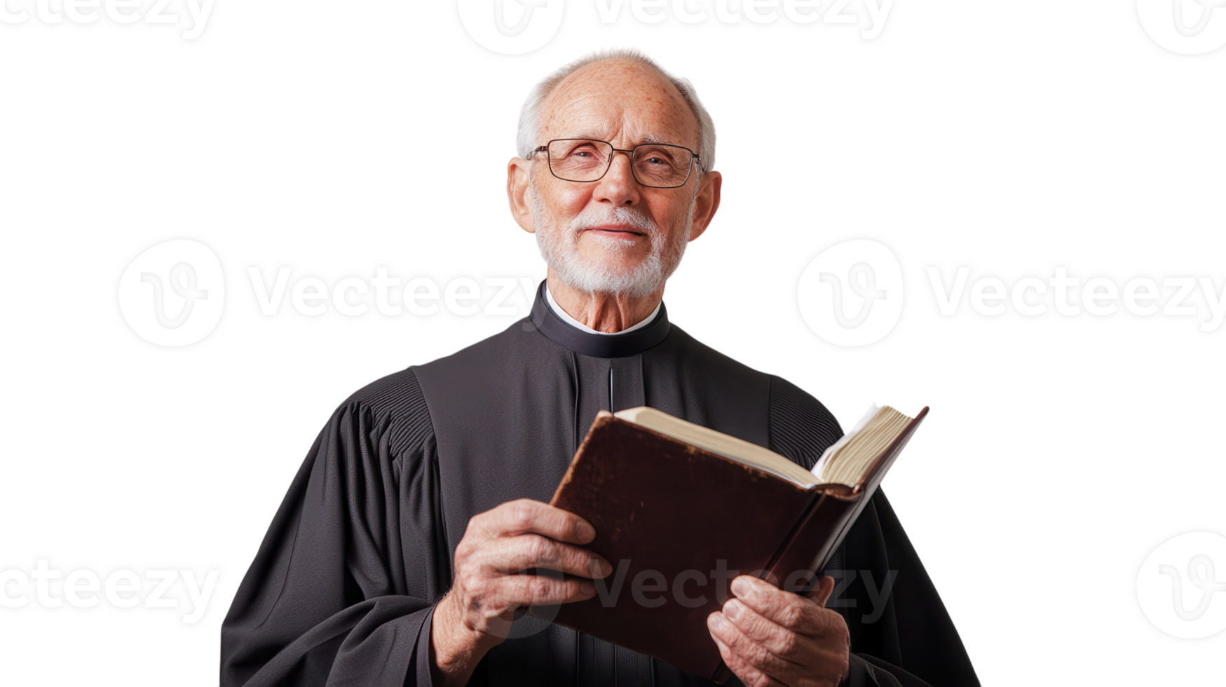 An elderly man in a choir robe passionately holding a hymn book, perfect for religious events, church services, and community gatherings showcasing devotion and music appreciation.. png