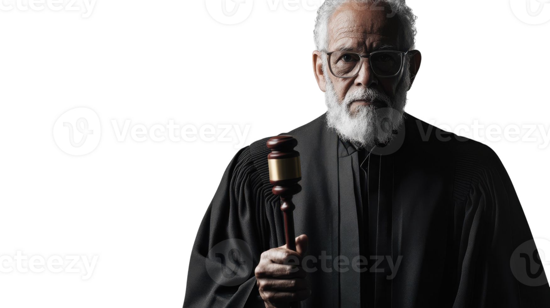 An Old Man in a Judge's Robe Holding a Gavel Perfect for Legal and Courtroom-Themed Projects. png
