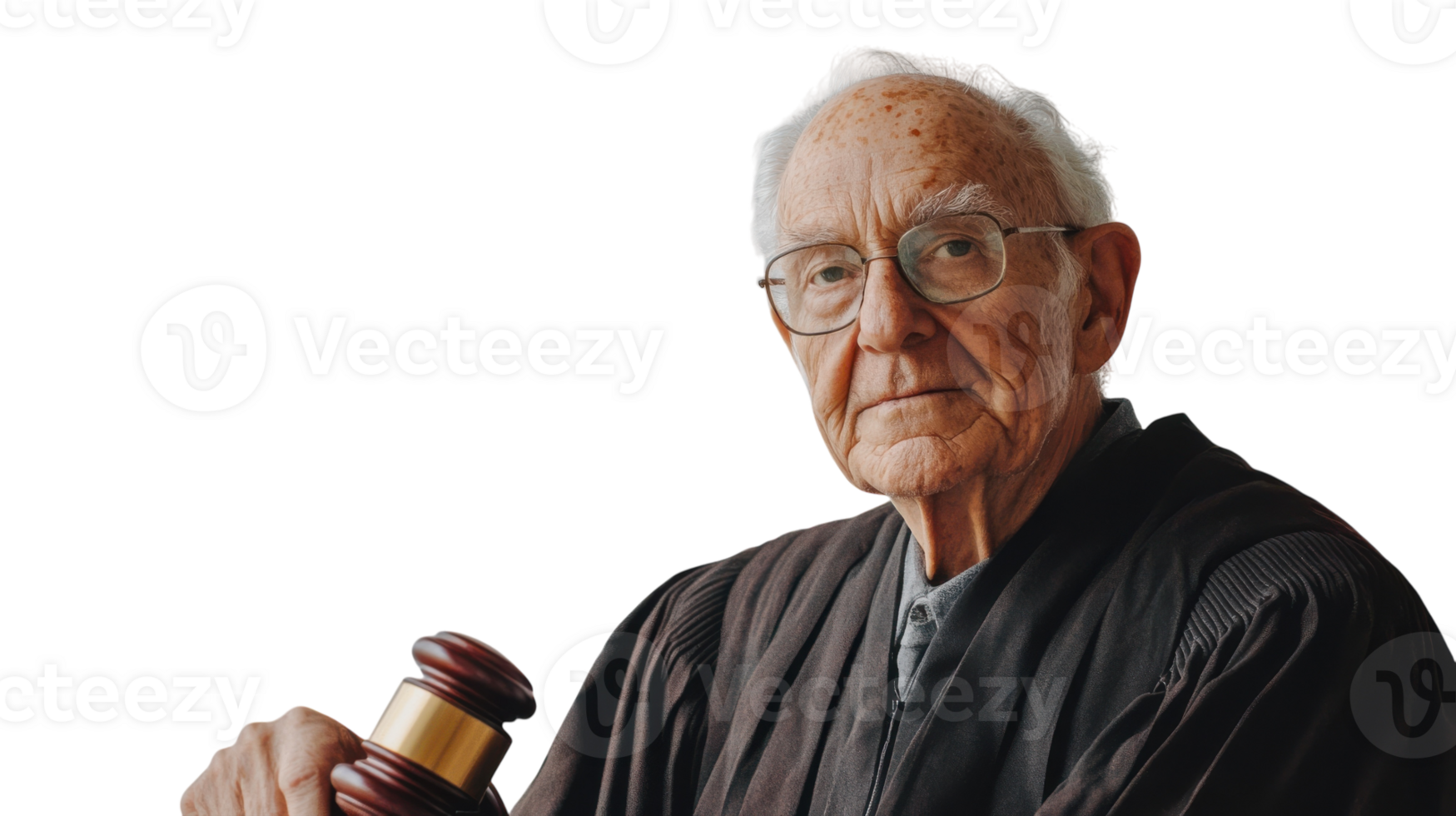 An Old Man Dressed in a Judge's Robe Holding a Gavel, Perfect for Legal and Courtroom Theme Projects. png