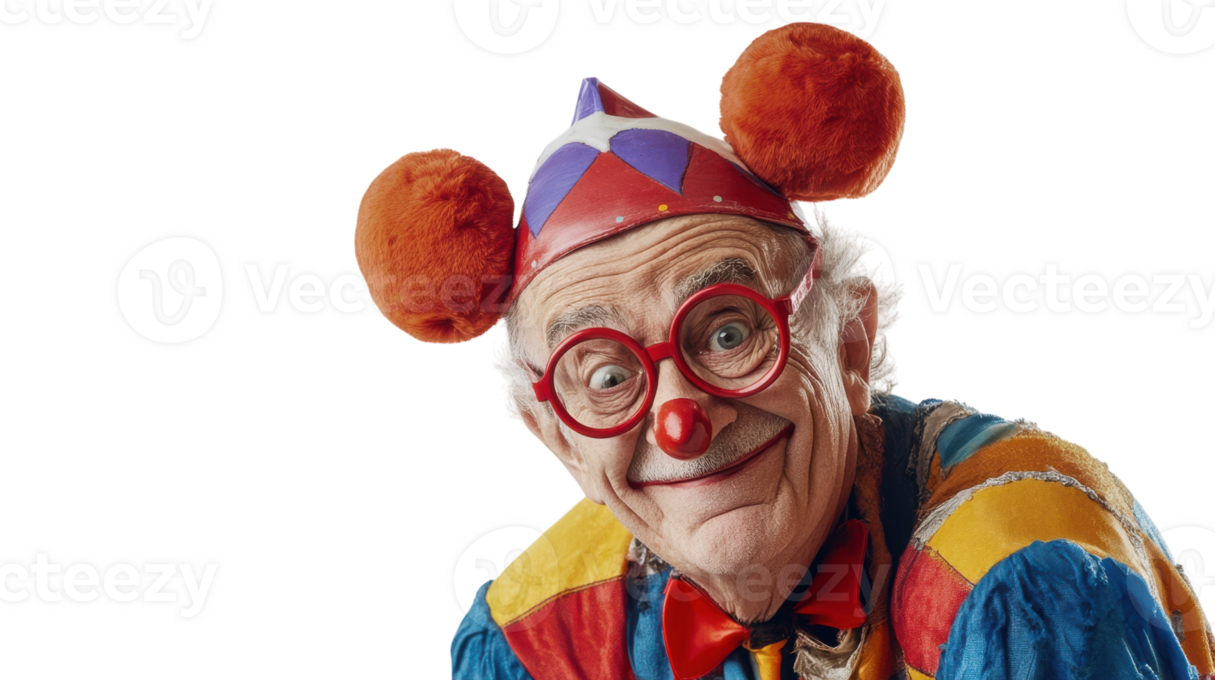 A whimsical depiction of an old man dressed in a vibrant jester costume perfect for adding a touch of humor and festivity to any creative project or event.. png