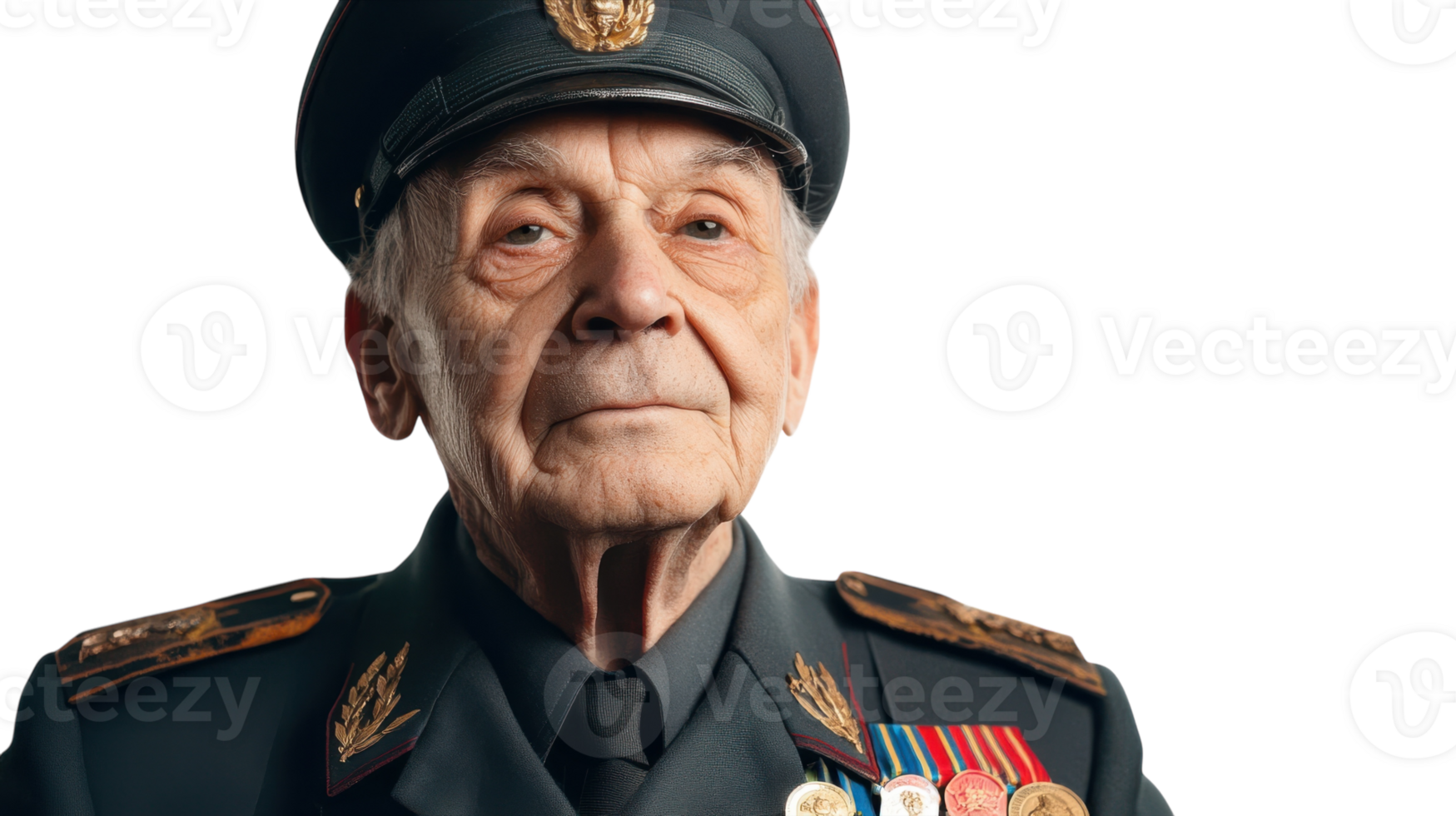 A poignant depiction of an elderly veteran in uniform, evoking a sense of history and service, perfect for projects celebrating military heritage and honoring sacrifices.. png