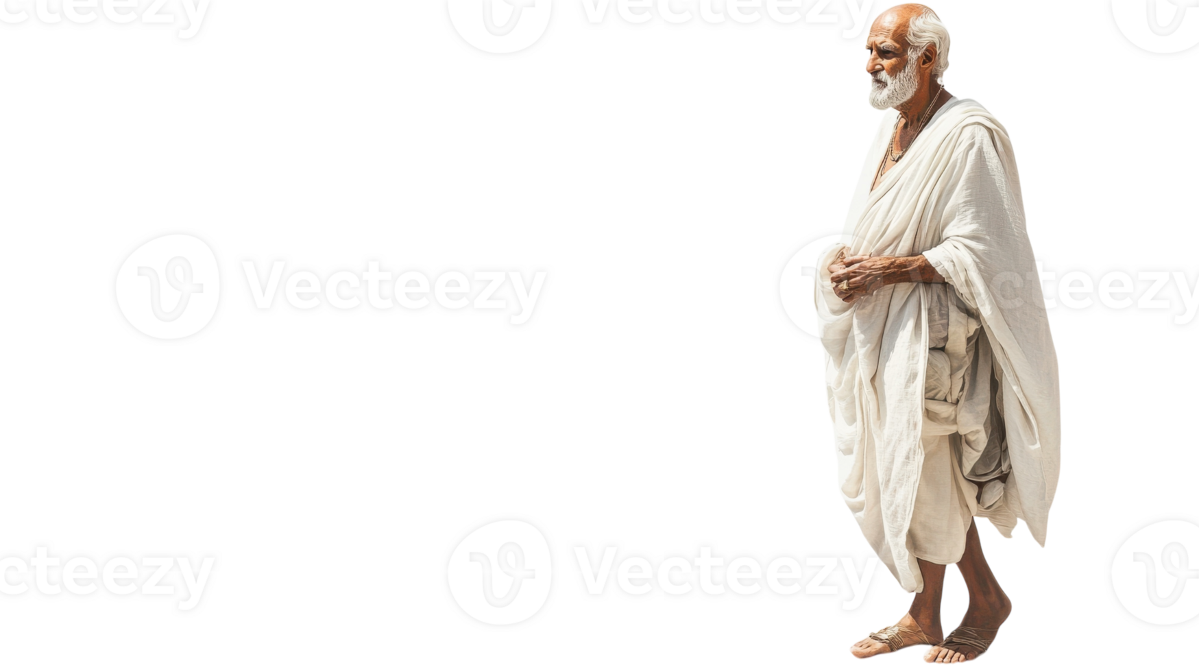 An elderly man dressed in a traditional white robe and sandals, suitable for illustrating themes of wisdom, spirituality, or cultural heritage in various projects.. png