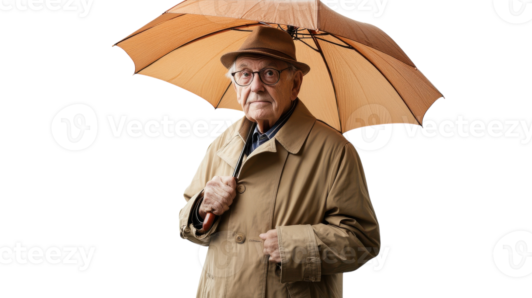 A Thoughtful Elderly Gentleman in a Trench Coat Perfect for Illustrating Wisdom and Experience in Various Contexts. png
