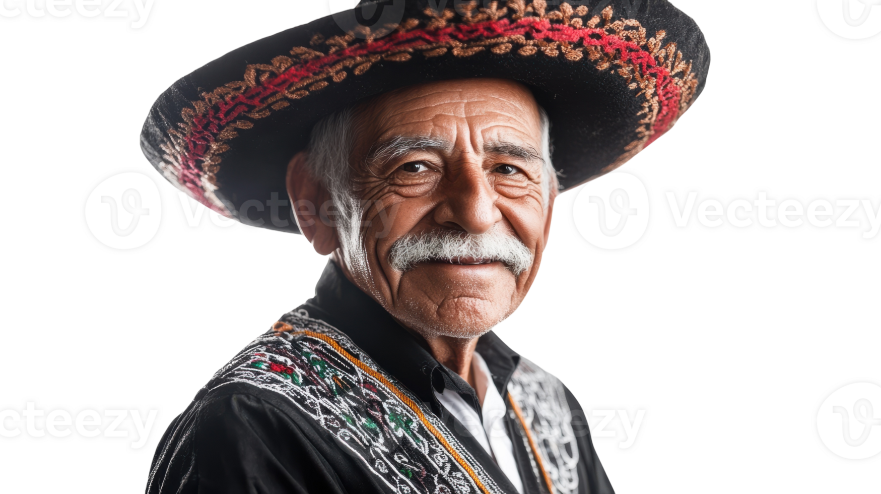 An Old Man Wearing Traditional Mexican Mariachi Garb, Perfect for Representing Cultural Heritage and Music Events in Visual Media. png