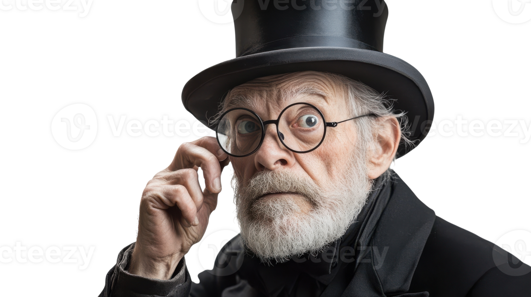 A Stylish Old Man Wearing a Monocle and Top Hat Embodies Victorian Era Elegance, Perfect for Illustrating Classic Literature or Historical Themes. png