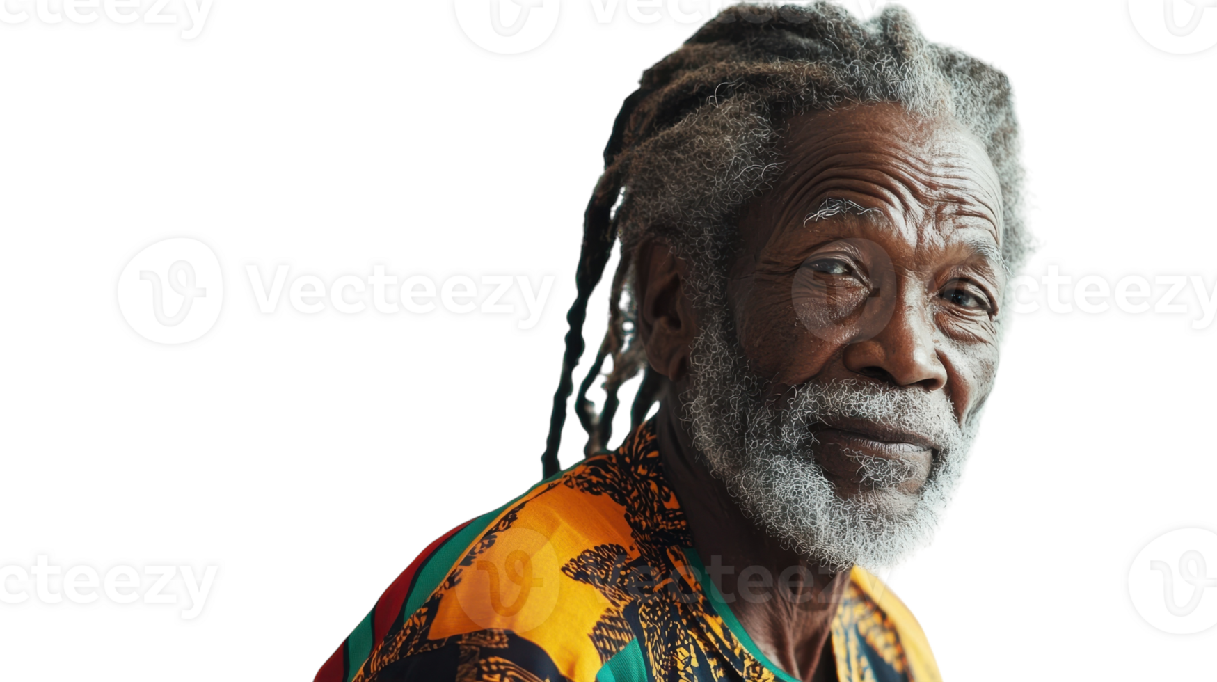 A Candid Portrait of an Elderly Man with Dreadlocks in Rastafarian Culture, Ideal for Representing Heritage, Wisdom, and Diversity in Creative Projects. png