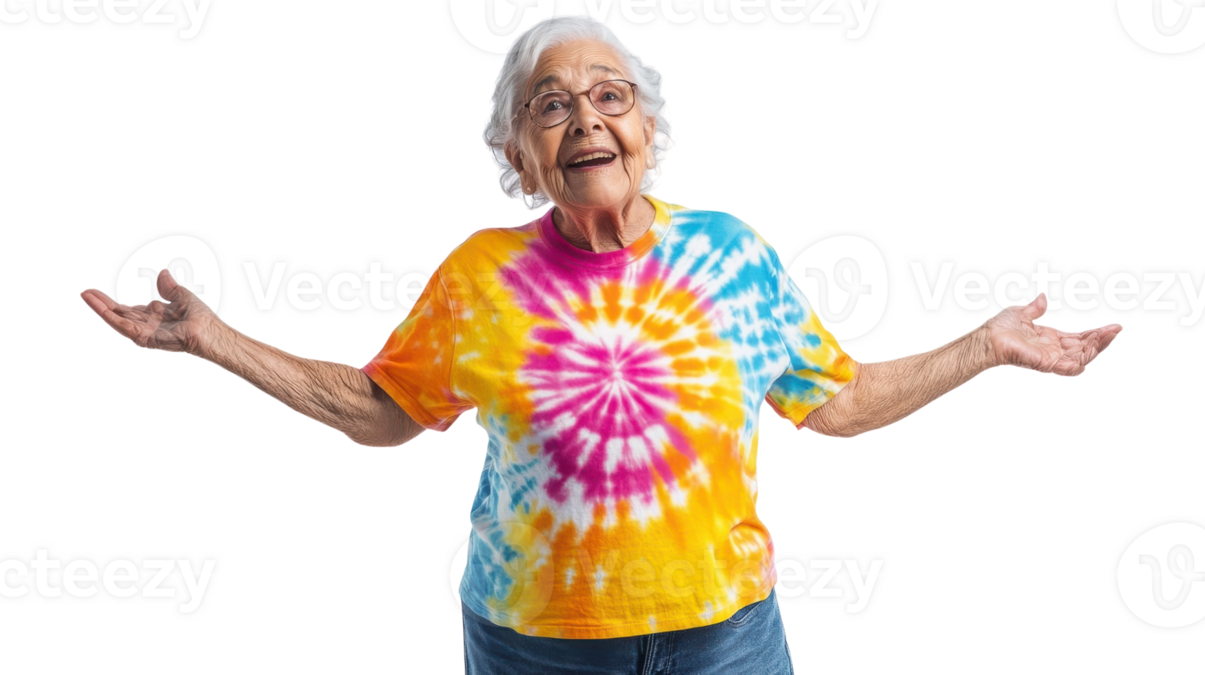 Portrait of an Elderly Woman in a Vibrant Tie Dye T-Shirt Perfect for Fashion and Cultural Representation. png