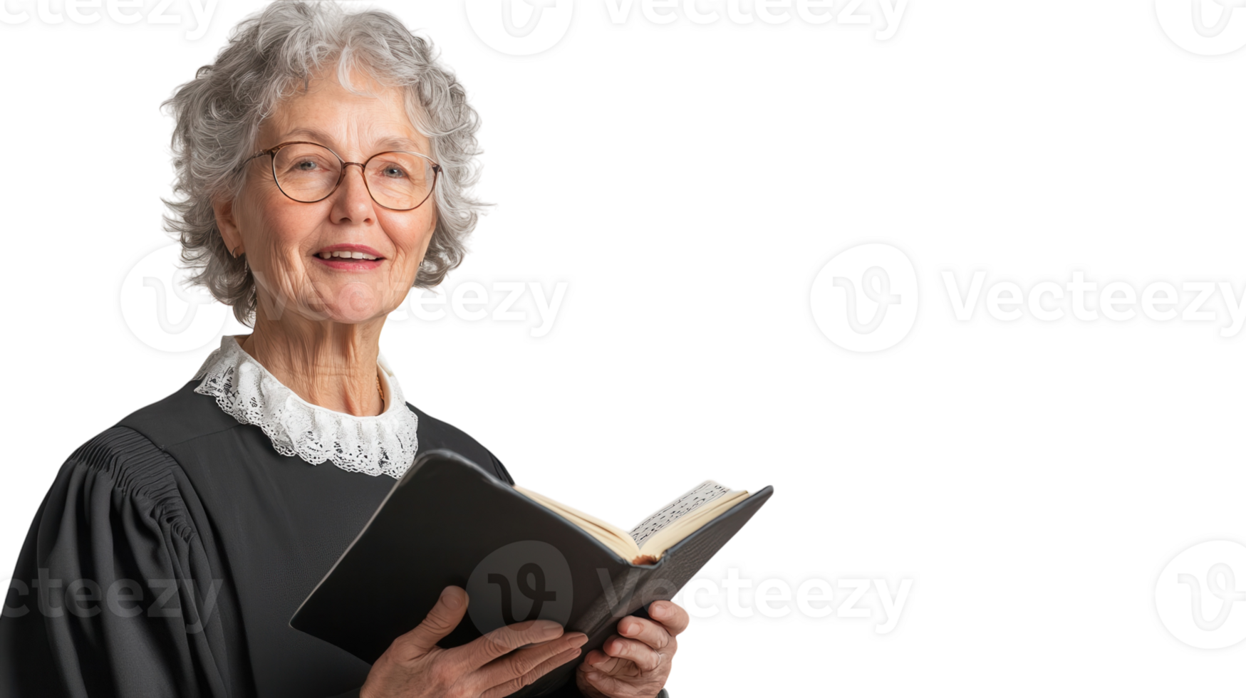 An elderly woman wearing a choir robe passionately holding music sheets, perfect for themes of music, community, and spirituality in various projects and publications.. png