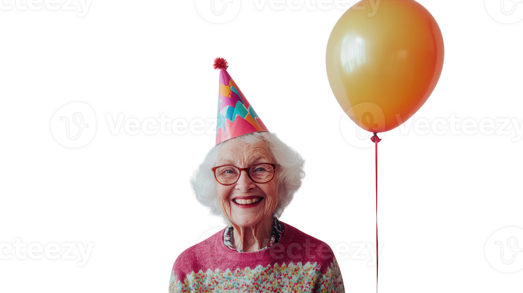 Heartwarming Image of an Old Woman Celebrating at a Festive Birthday Party with Family and Friends, Perfect for Themes of Aging and Joyous Celebrations. png
