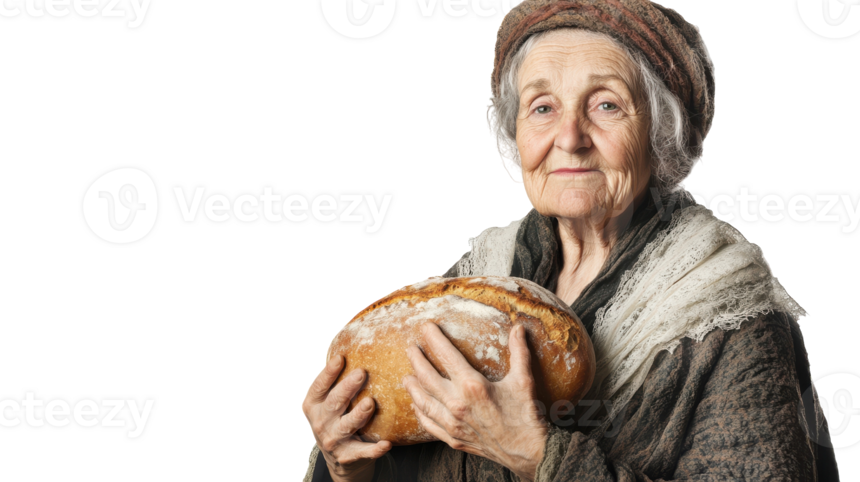A Captivating Image of an Old Woman Dressed in an Authentic Medieval Peasant Costume, Perfect for Historical Topics, Storytelling, or Cultural Studies. png