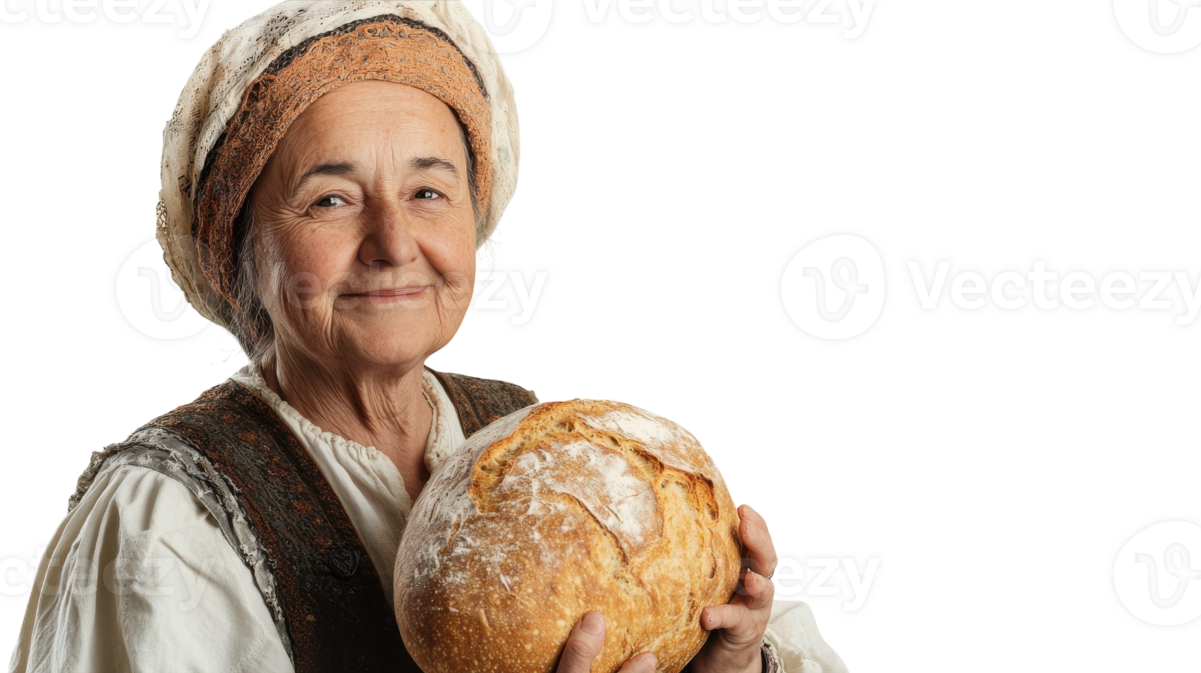 Captivating Image of an Old Woman Dressed in a Traditional Medieval Peasant Costume Ideal for Historical Illustrations and Educational Projects. png