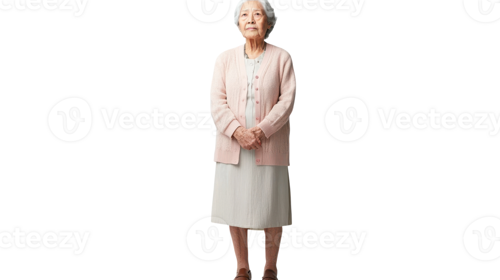 Heartwarming Portrait of an Elderly Woman in a Soft Pastel Cardigan, Perfect for Projects Celebrating Wisdom, Grace, and Longevity. png