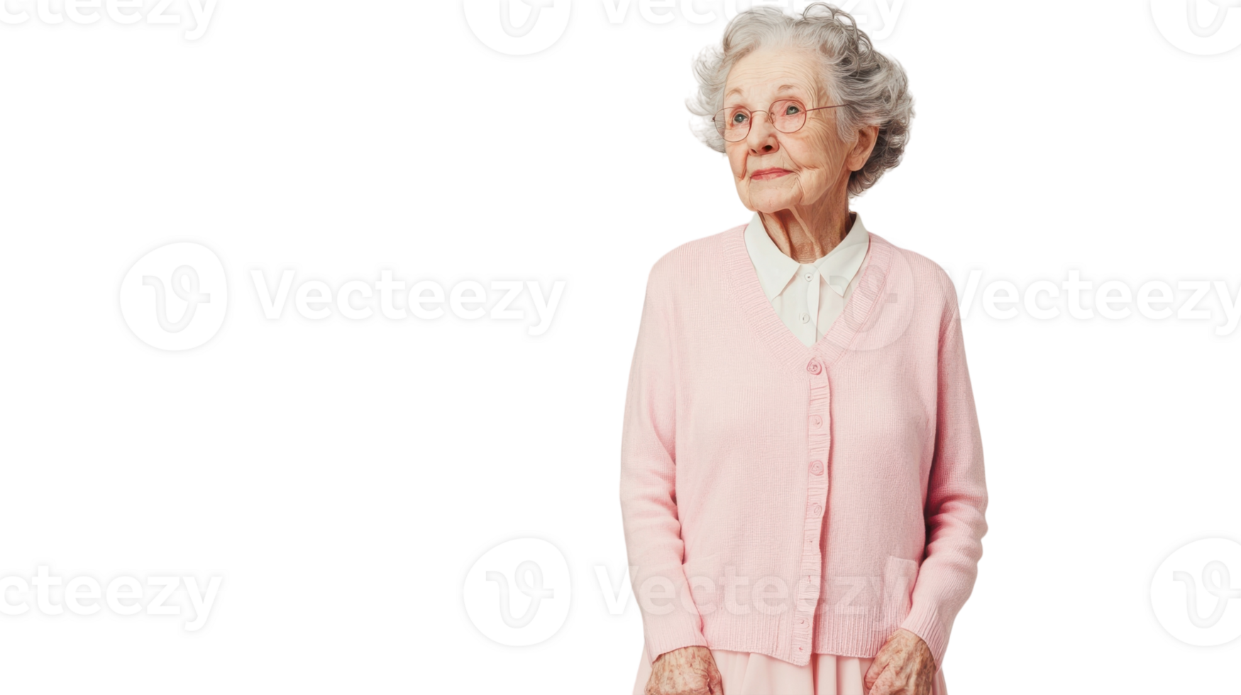 A Heartwarming Image of an Elderly Woman Wearing a Pastel Cardigan, Perfect for Articles on Aging, Family, or Fashion in Senior Life. png