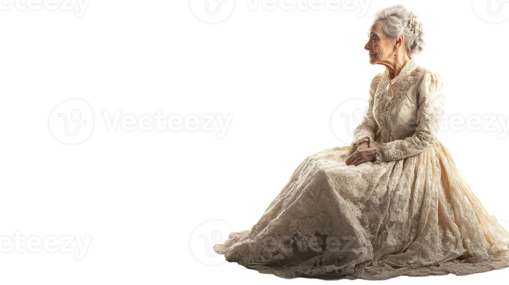 Portrait of an Old Woman Wearing a Victorian Style Gown, Capturing the Elegance and History of a Bygone Era for Use in Vintage Themed Projects. png