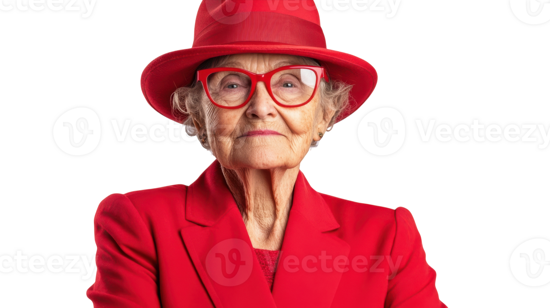 An Elegant Old Woman in a Striking Red Blazer Perfect for Fashion and Lifestyle Imagery. png