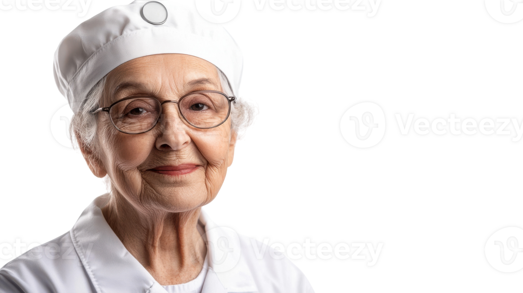 A Compassionate Portrait of an Elderly Woman in a Nurse's Uniform, Perfect for Health Care and Elderly Care Themes in Visual Content. png