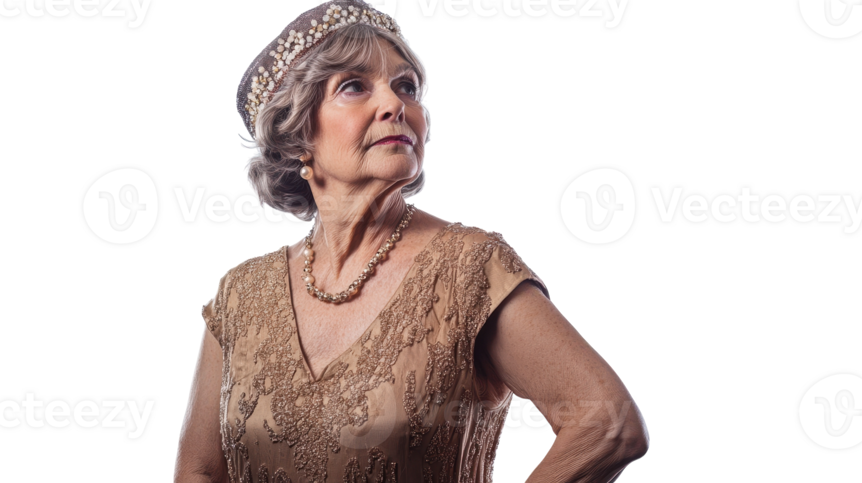 Portrait of an Elegant Old Woman Embracing the Retro Flapper Style in a Vintage-Inspired Setting for Nostalgic Imagery and Fashion Illustrations. png