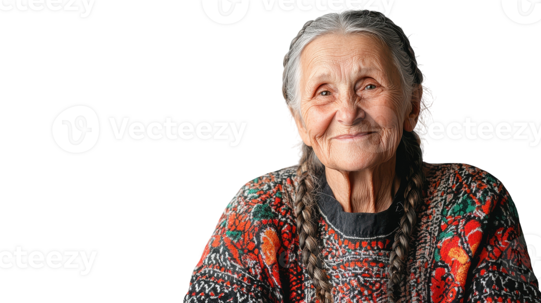 An elderly woman with a beautifully styled braided hairstyle that showcases cultural heritage, representing wisdom and tradition in modern imagery.. png