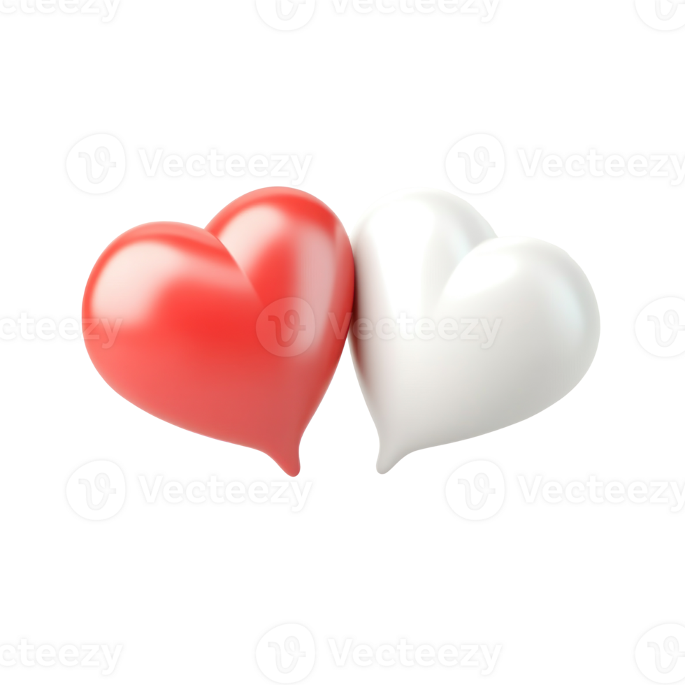 3D icon of two red speech bubbles with white heart 3D icon cartoon isolate png