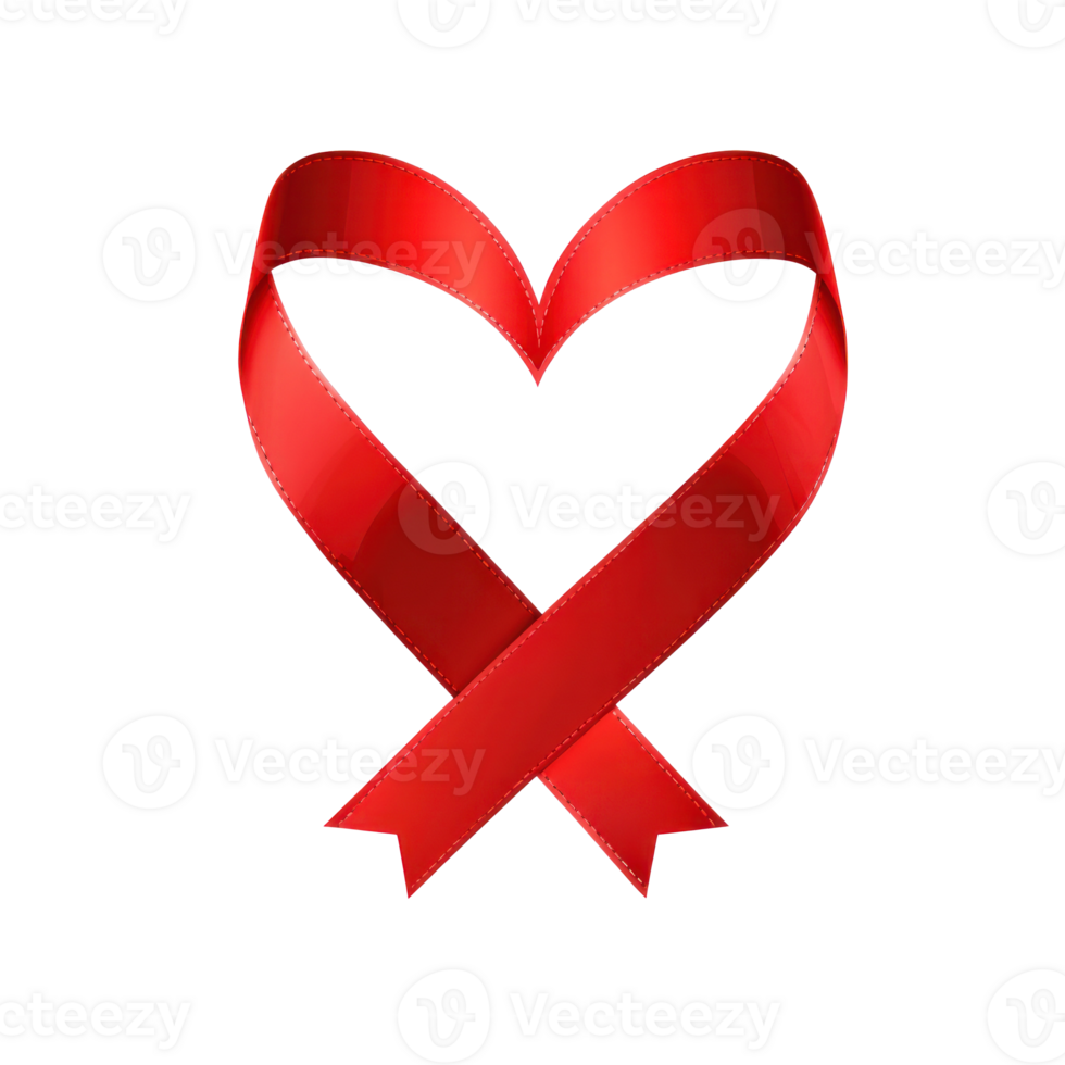 Red ribbon heart symbol isolate on transparency background png