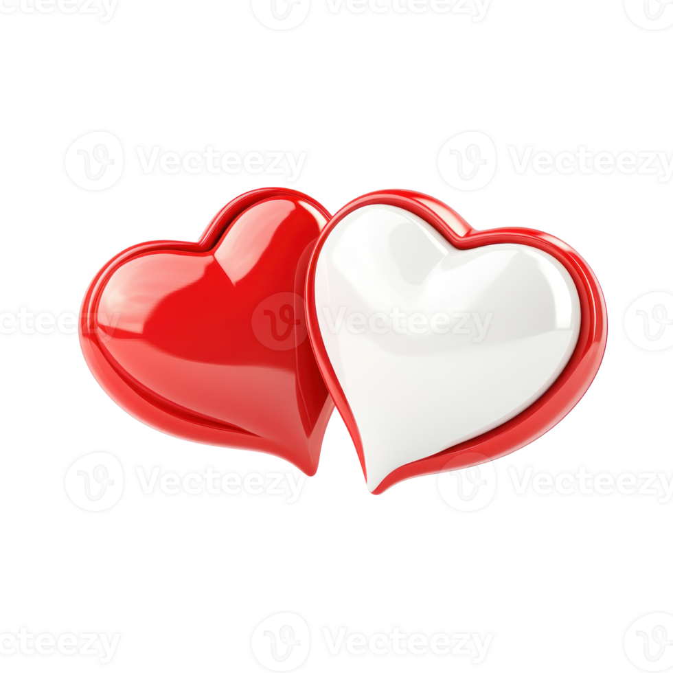 3D icon of two red speech bubbles with white heart 3D icon cartoon isolate png