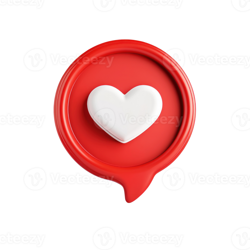A red speech bubble with a white heart icon inside, and rounded corners, minimalist, design, rendered isolate png