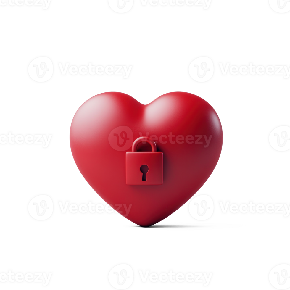 Red heart with lock 3D icon isolate png