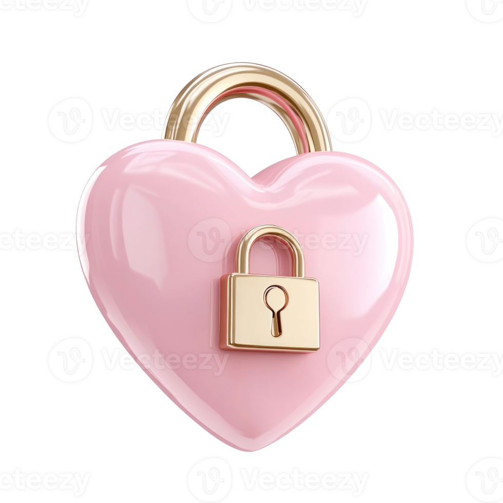 Heart with lock 3D icon cartoon isolate png