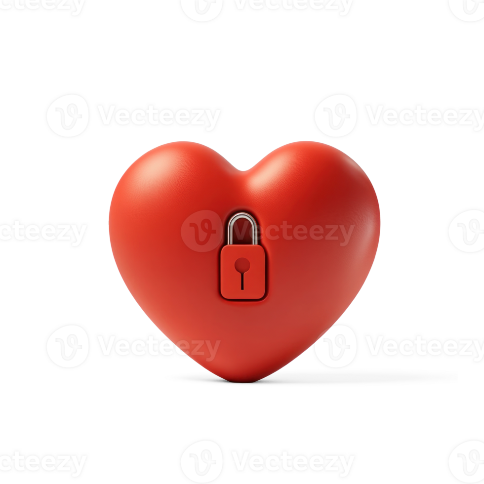 Red heart with lock 3D icon isolate png