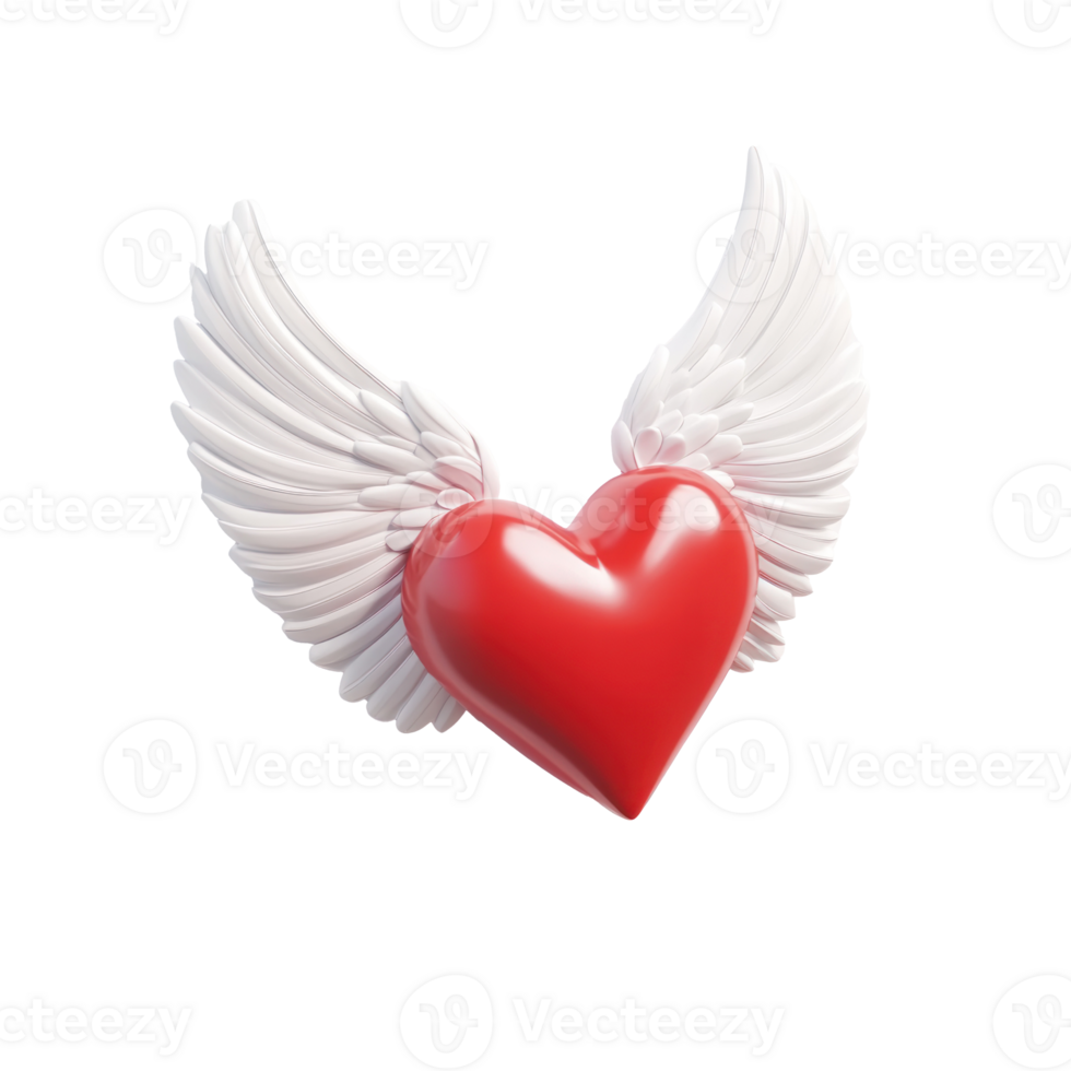 Red heart with white wings flying 3D icon isolate png