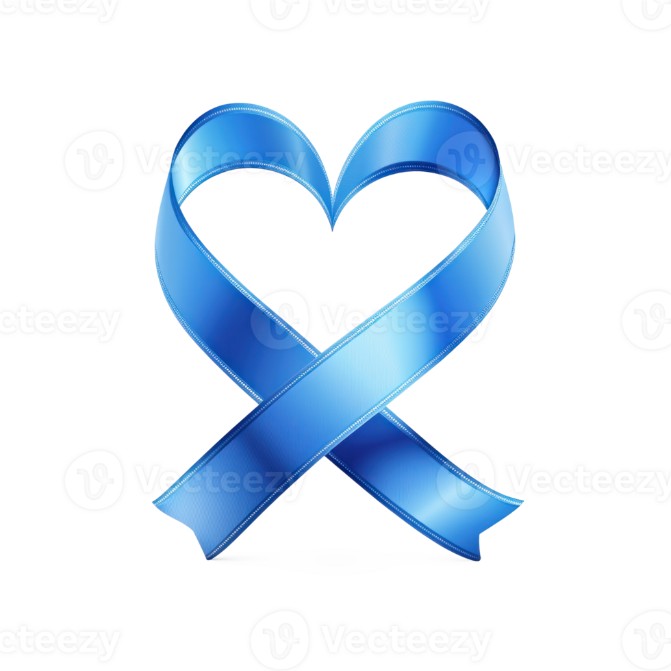 Blue ribbon in a love heart shape, professional, logo design, isolate png