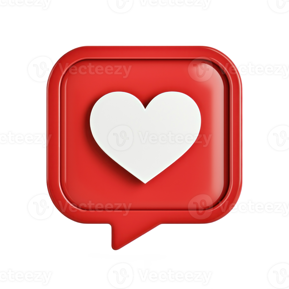 A red speech bubble with a white heart icon inside, and rounded corners, minimalist, design, rendered isolate png