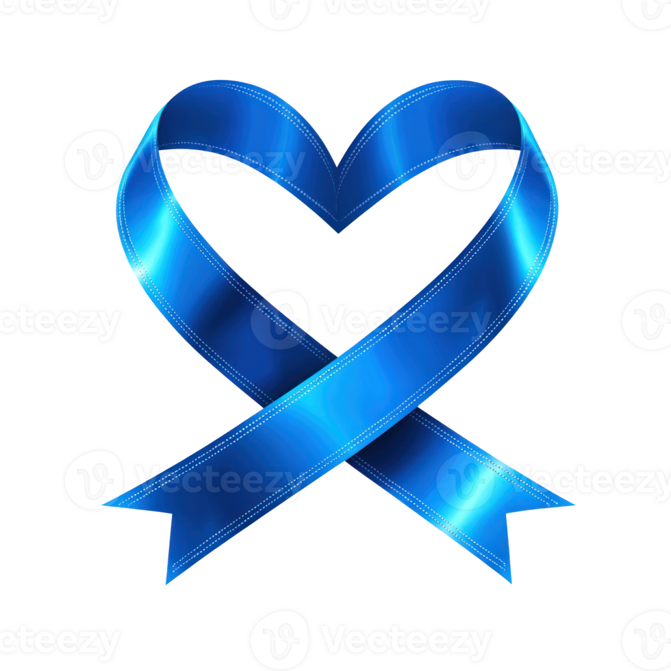 Blue ribbon in a love heart shape, professional, logo design, isolate png