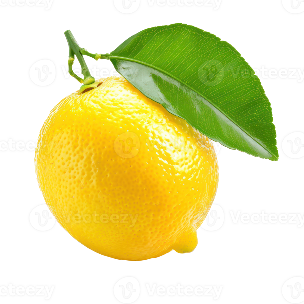 Fresh Lemon with green leaves, clipping path isolate on transparency background png