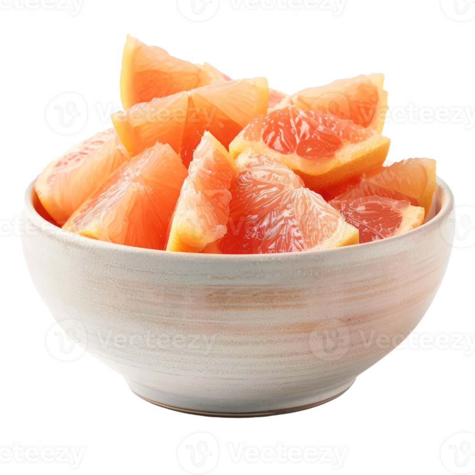 Sliced pieces of Grapefruit in bowl front view isolate on transparency background png
