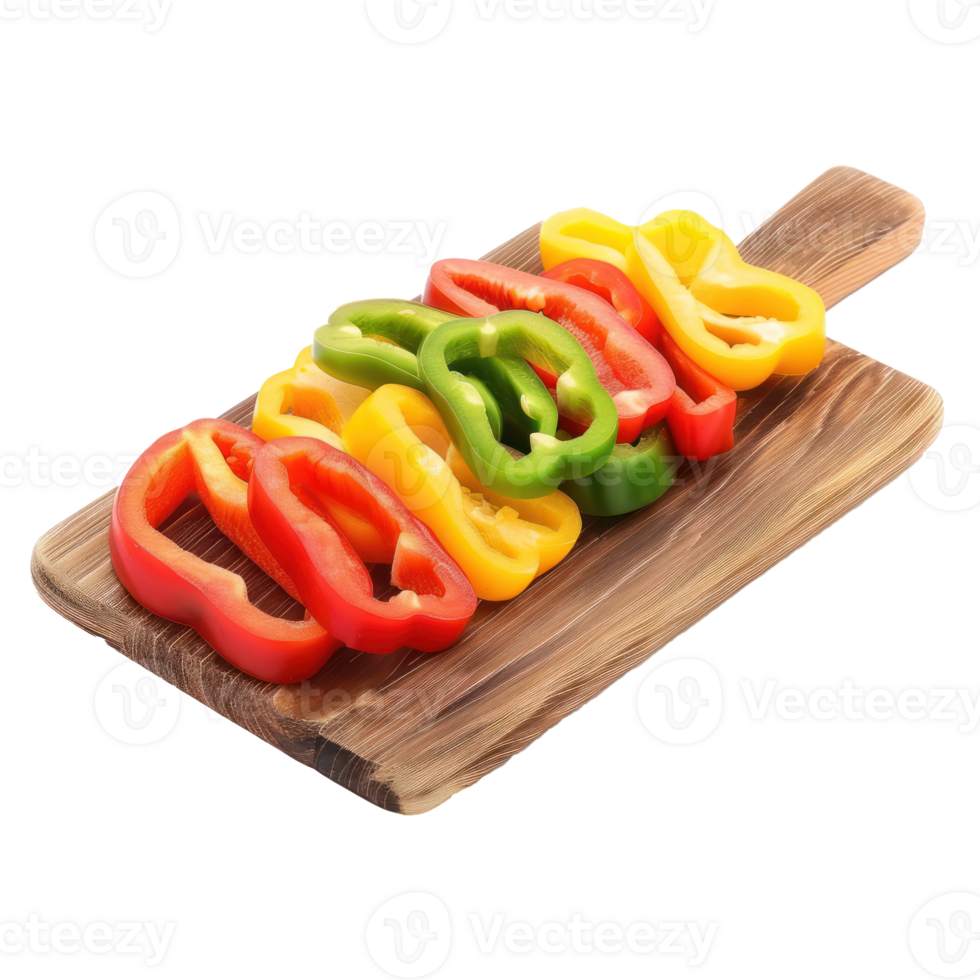 Sliced Sweet peppers on chopping board isolate on transparency background png