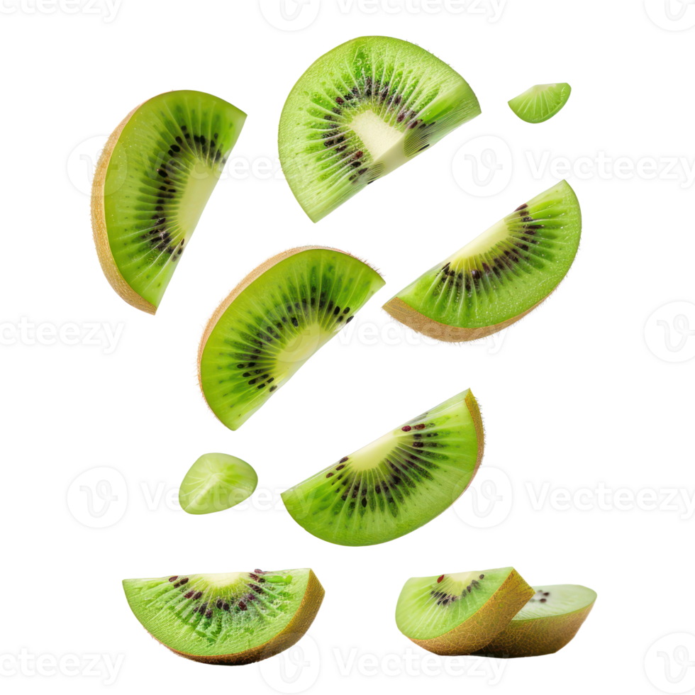 Falling slices of Kiwi isolate on transparency background png