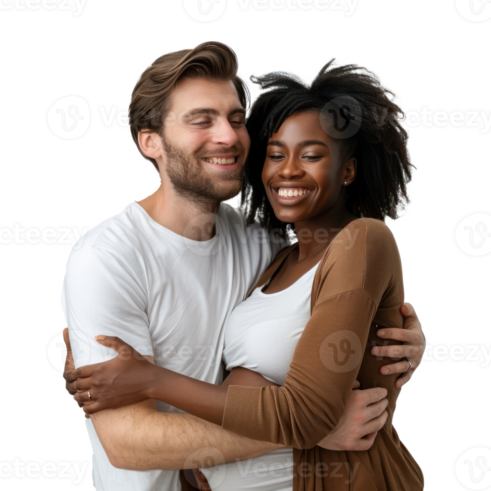 a happy couple embracing each other on a transparency background png