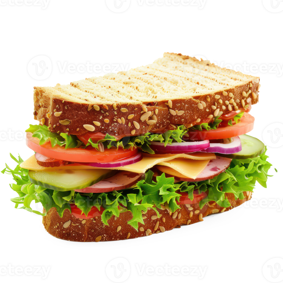 a sandwich with lettuce, tomatoes, and cheese png