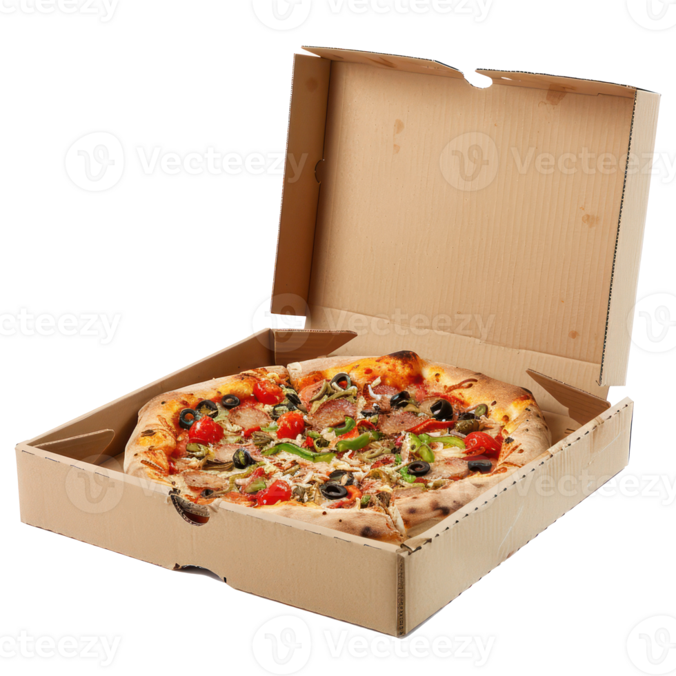 pizza box with pizza in it on a transparency background png