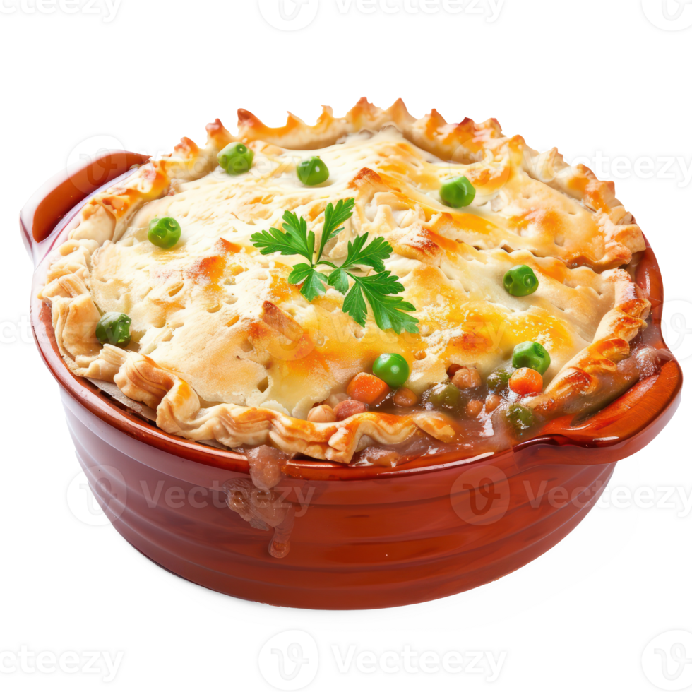 chicken pot pie with peas and carrots on a transparency background png