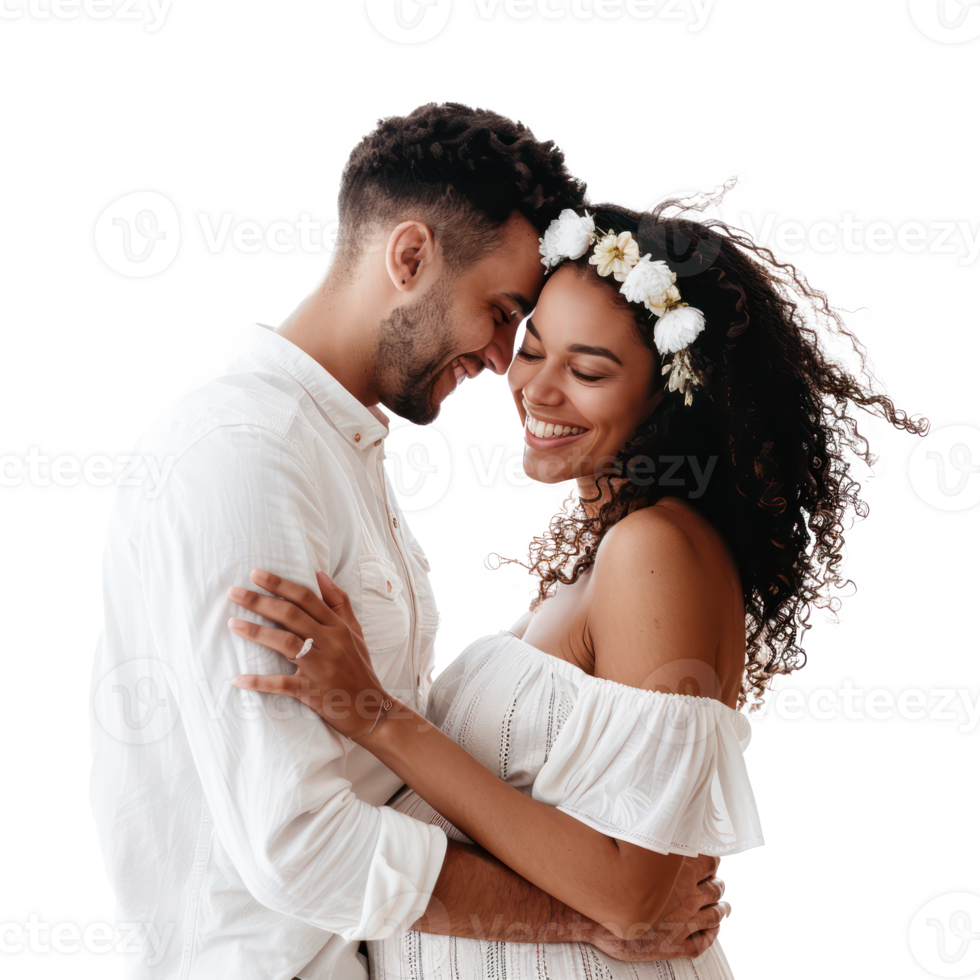 a happy couple embracing on a transparency background png