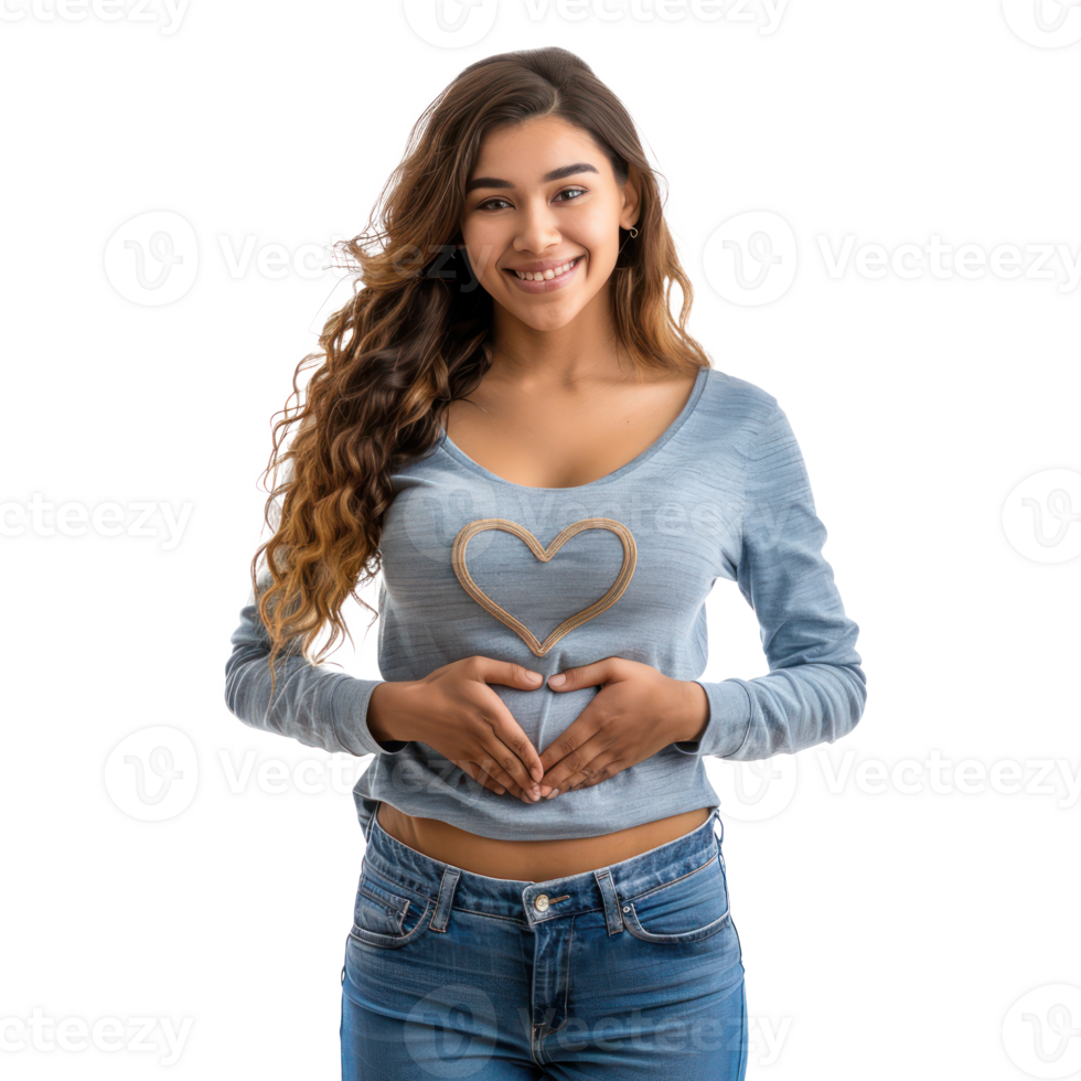 a woman with a heart on her stomach png