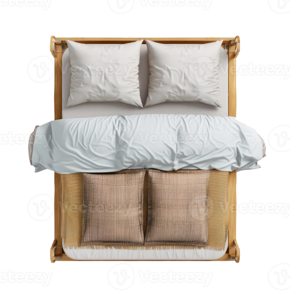 Modern Bed top view full length isolate on transparency background, png