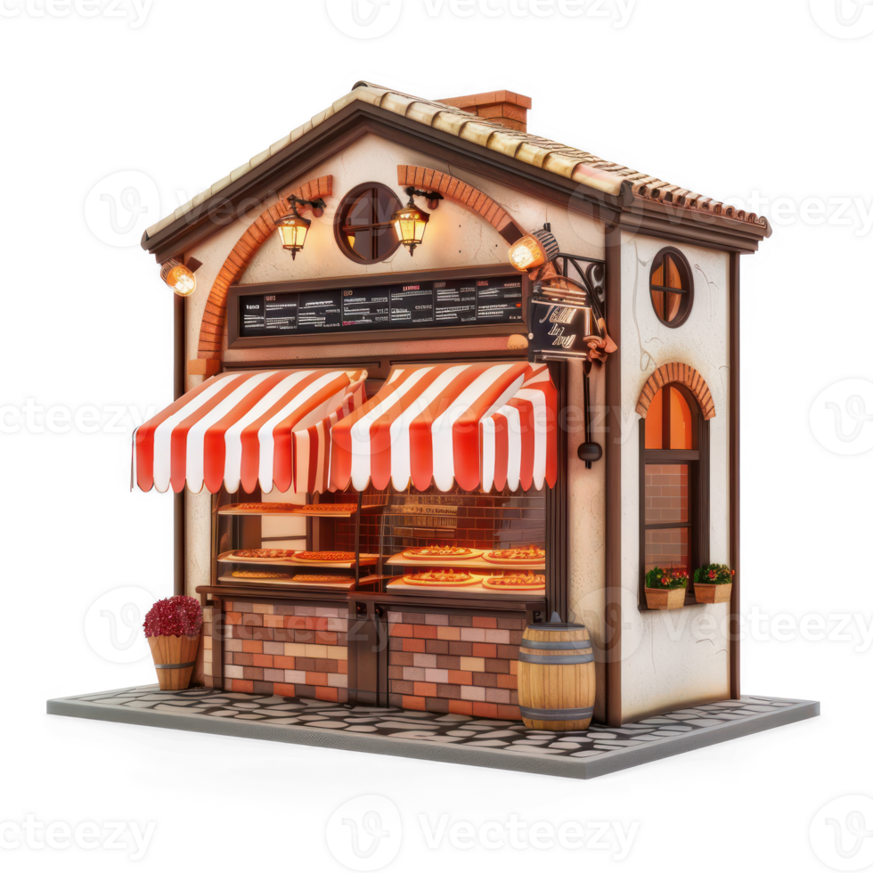 a small bakery with a red and transparent awning png