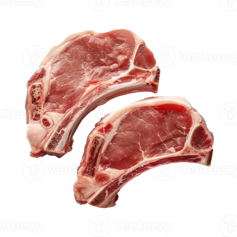 two raw pork chops on a white background png