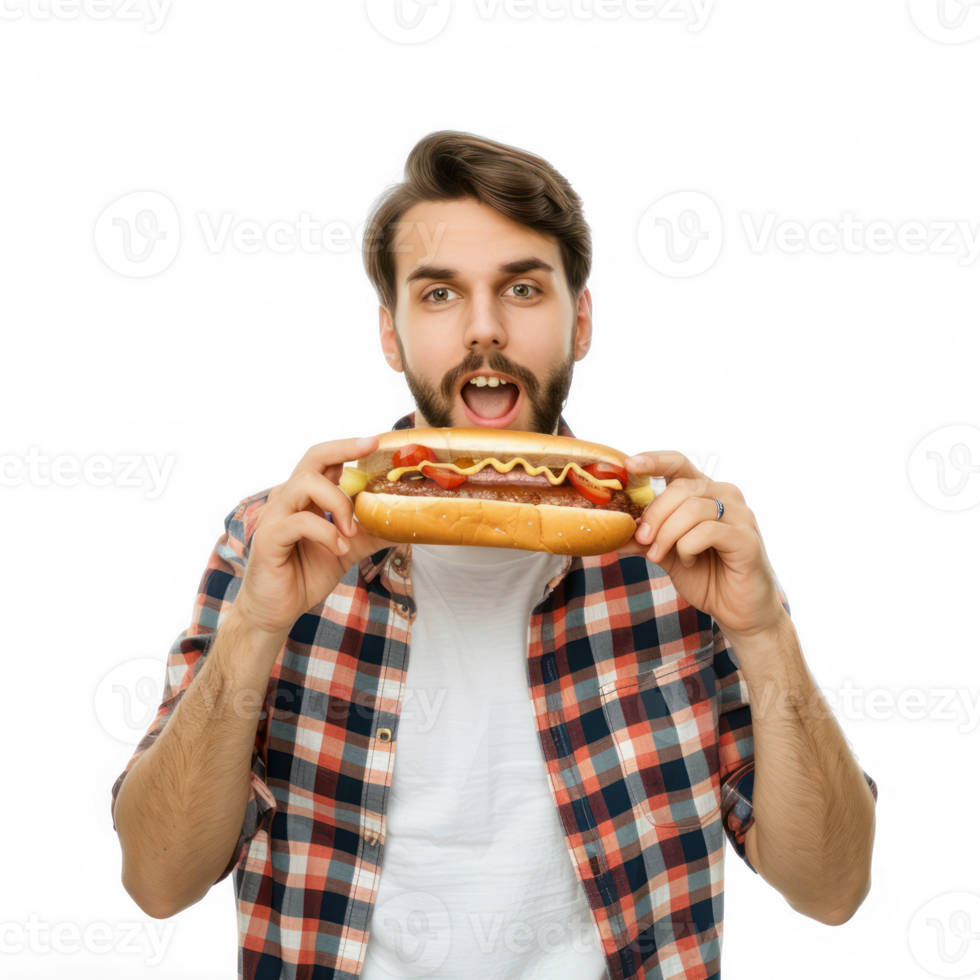 man eating hot dog on transparent background png