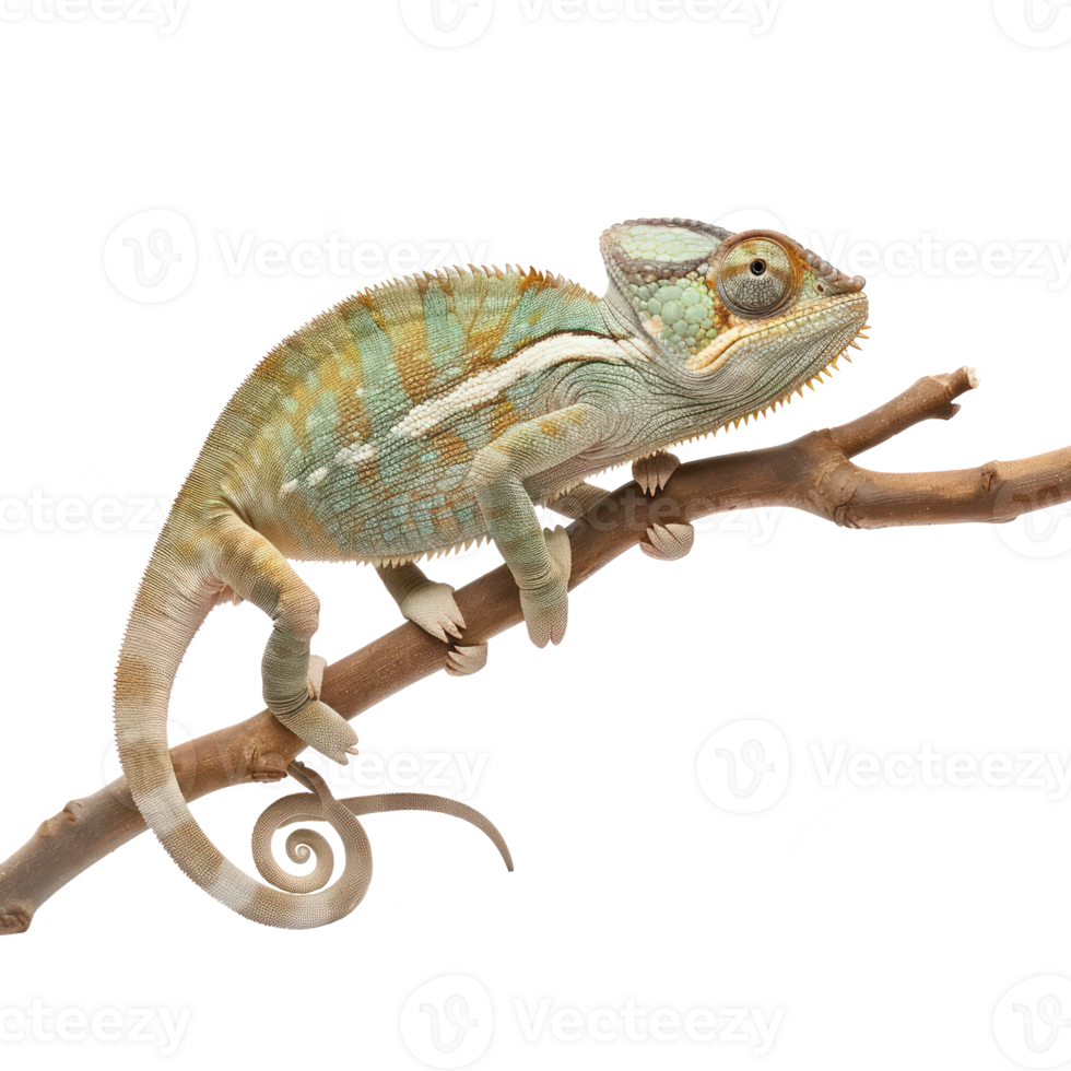 chameleon on a branch isolate on transparent background png