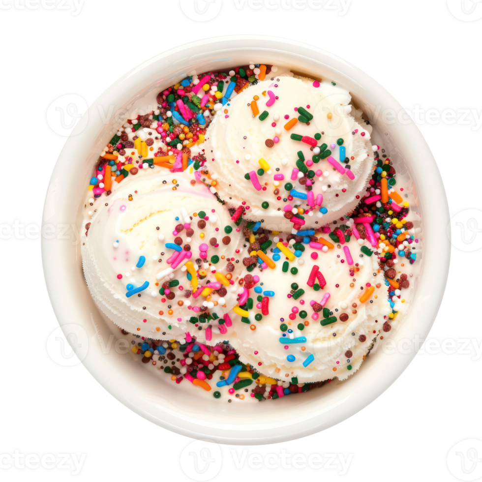 ice cream in a bowl with sprinkles on a white background png