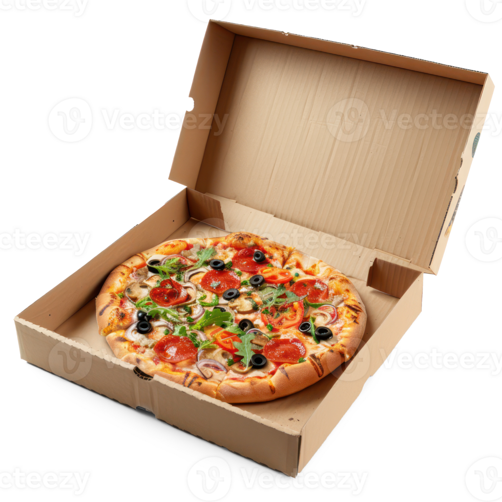 pizza in a cardboard box on a transparent background png